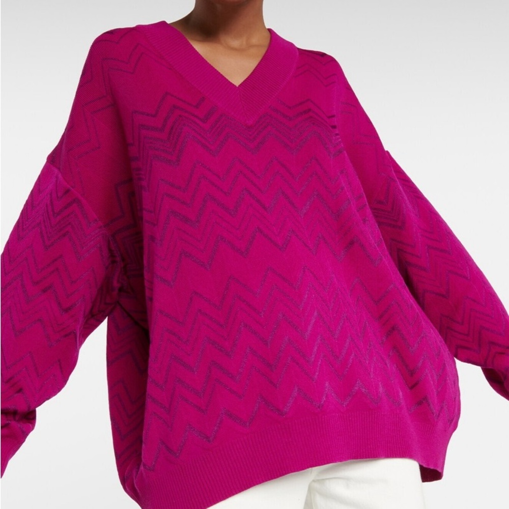 Missoni zig zag oversized wool blend sweater in magenta